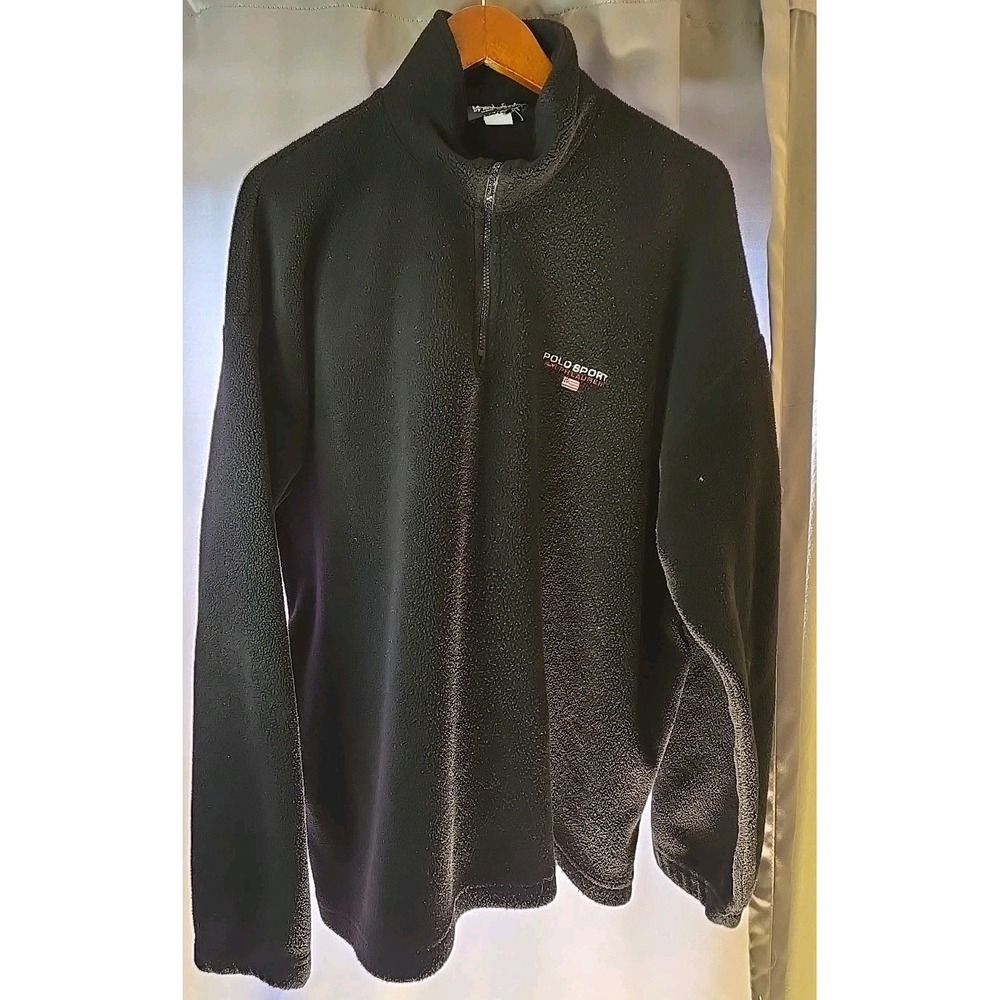 Vtg Polo Sport Ralph Lauren Sweatshirt Men's 2XL Black Fleece 1/4 Zip 90s USA - Picture 10 of 16
